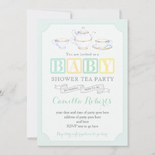 Genderneutraal  Baby shower Tea Party Kaart