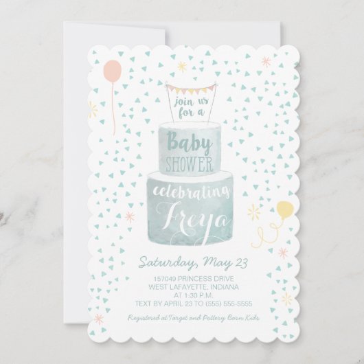 Genderneutraal Baby shower Uitnodiging - Baby Cake (Voorkant)