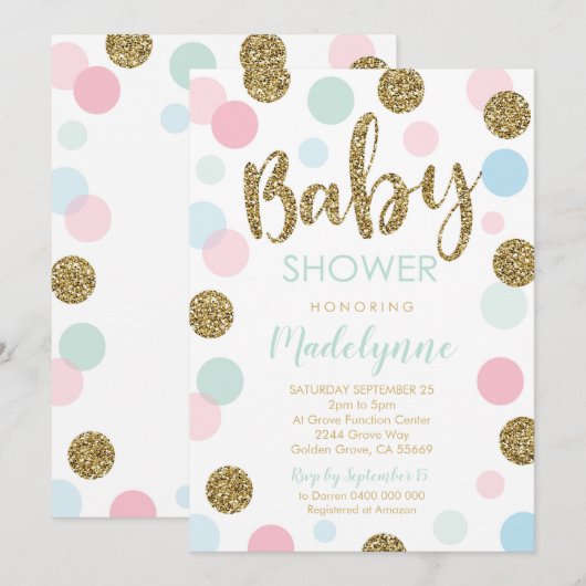 Genderneutraal Baby shower uitnodiging Confetti (Voorkant / Achterkant)