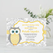 genderneutraal baby shower uitnodiging geel grijs (Staand voorkant)