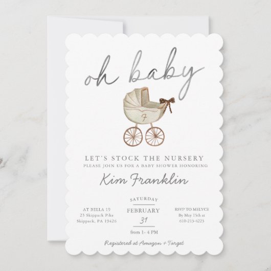 Genderneutraal Baby shower Uitnodiging Oh Baby (Voorkant)