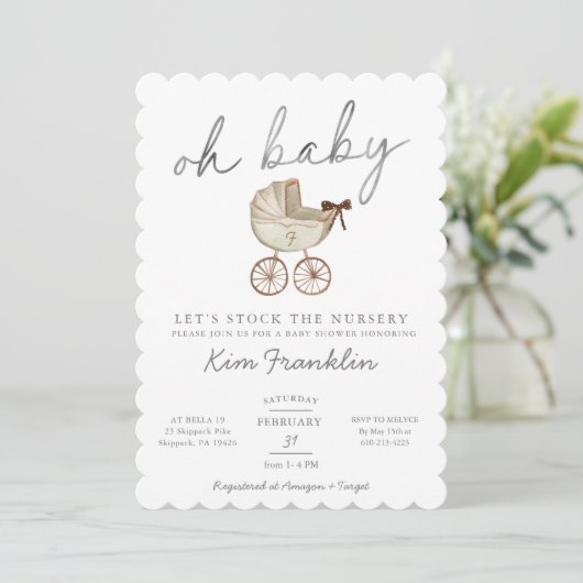 Genderneutraal Baby shower Uitnodiging Oh Baby (Staand voorkant)