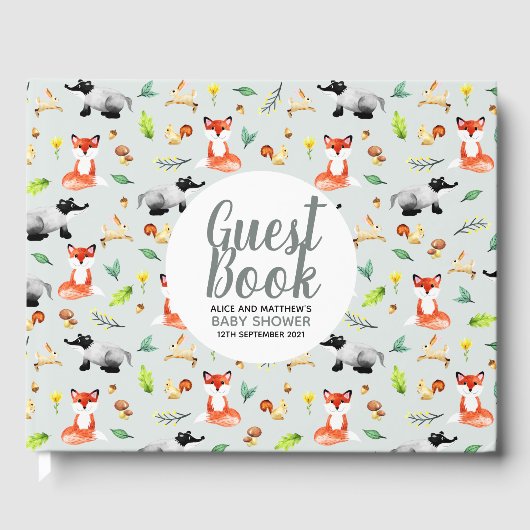Genderneutraal Baby shower van het dierenpatroon Gastenboek (Voorkant)