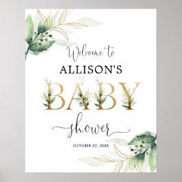 Genderneutraal baby shower voor groen goud welkom poster