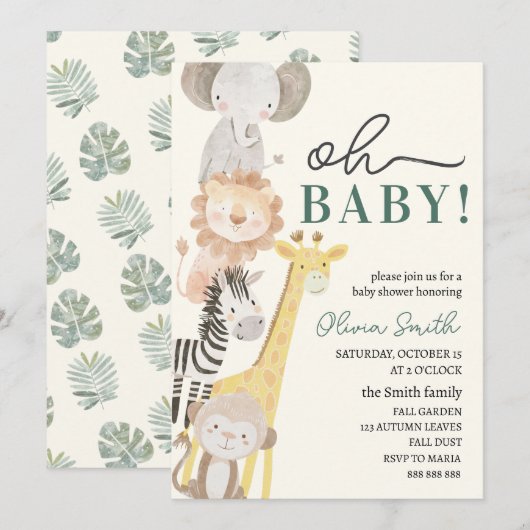 genderneutraal baby shower voor safaridieren kaart (Voorkant / Achterkant)