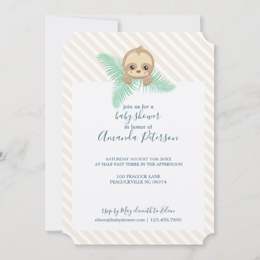 Genderneutraal Baby Sloth Baby shower Uitnodiging (Voorkant)