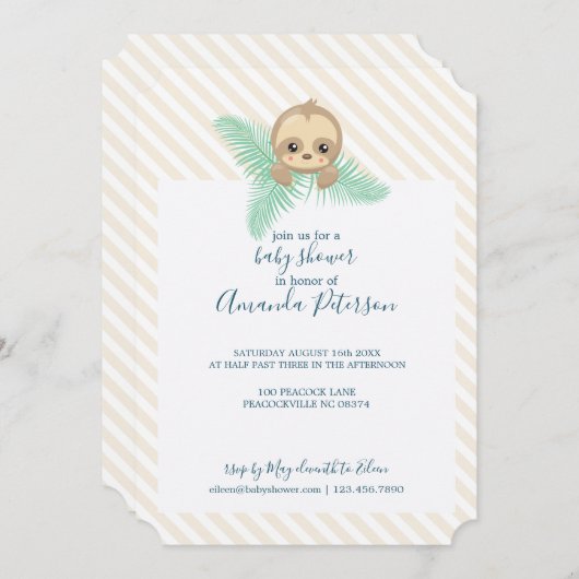 Genderneutraal Baby Sloth Baby shower Uitnodiging (Voorkant / Achterkant)
