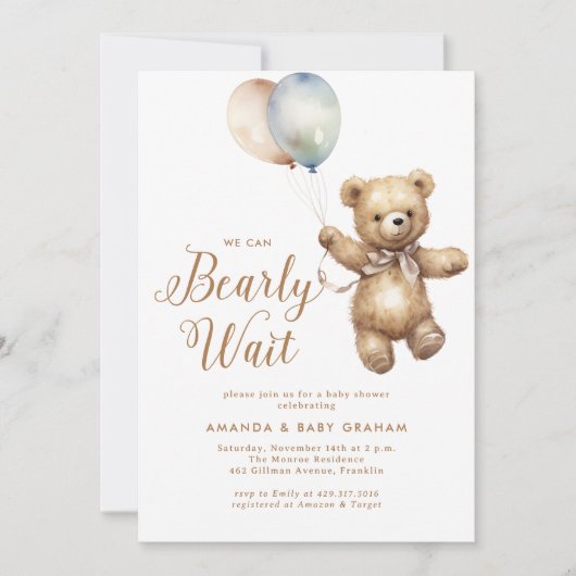 Genderneutraal Barly Wait Teddy Bear-Baby shower Kaart (Voorkant)