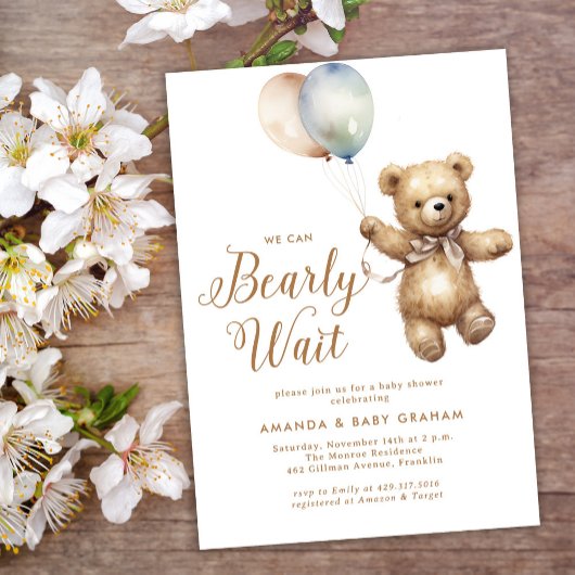 Genderneutraal Barly Wait Teddy Bear-Baby shower Kaart