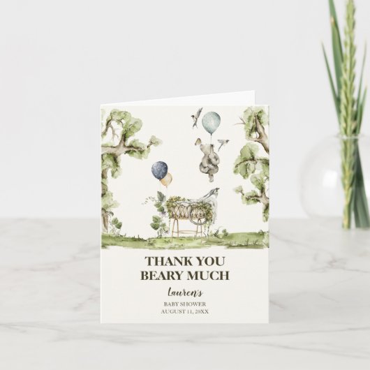 Genderneutraal Beer Baby shower Dank u kaart (Voorkant)