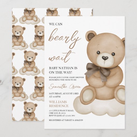 Genderneutraal Beer Baby shower Kaart (Voorkant / Achterkant)