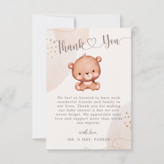 Genderneutraal Beer Waterverf Baby shower Bedankkaart (Voorkant)