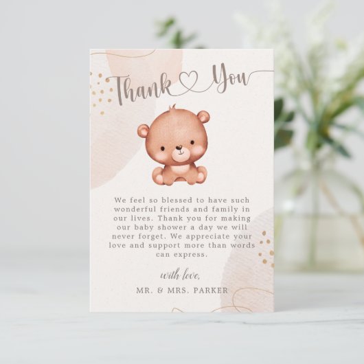 Genderneutraal Beer Waterverf Baby shower Bedankkaart (Staand voorkant)