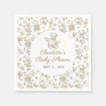 Genderneutraal Beige Teddybeer Toile Baby shower