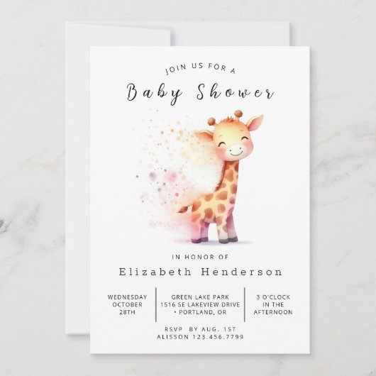 Genderneutraal bewerkbaar Giraffe Baby shower Kaart (Voorkant)