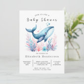 genderneutraal bewerkbaar walvis-Baby shower Kaart (Staand voorkant)
