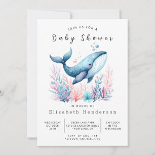 genderneutraal bewerkbaar walvis-Baby shower Kaart
