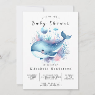 genderneutraal bewerkbaar walvis-Baby shower Kaart