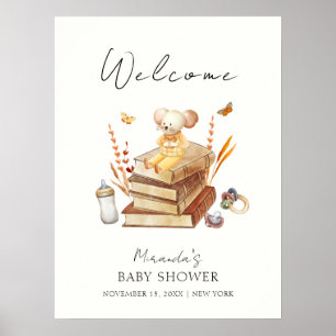 Genderneutraal boekenmuis Baby shower Welkom Poster