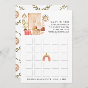Genderneutraal   Boho Baby shower Bingo Kaart