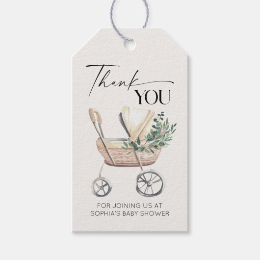 Genderneutraal Boho Baby Stroller Baby shower Cadeaulabel (Voorkant)