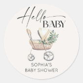 Genderneutraal Boho Baby Stroller Baby shower Ronde Sticker (Voorkant)