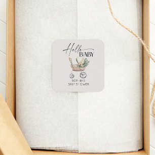 Genderneutraal Boho Baby Stroller Baby shower Vierkante Sticker