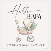 Genderneutraal Boho Baby Stroller Baby shower Vierkante Sticker (Voorkant)