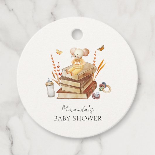 Genderneutraal Boho Book Mouse Baby shower Bedankjes Labels (Voorkant)
