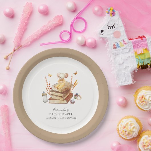 Genderneutraal Boho Book Mouse Baby shower Papieren Bordje (Feest)