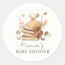 Genderneutraal Boho Book Mouse Baby shower Ronde Sticker