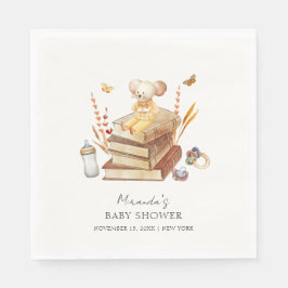 Genderneutraal Boho Book Mouse Baby shower Servet