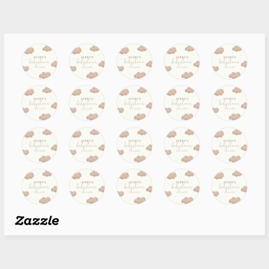 Genderneutraal Boho Clouds Stars Baby shower Ronde Sticker (Vel)