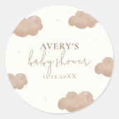 Genderneutraal Boho Clouds Stars Baby shower Ronde Sticker (Voorkant)