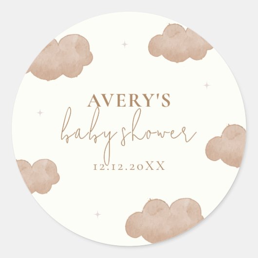 Genderneutraal Boho Clouds Stars Baby shower Ronde Sticker (Voorkant)