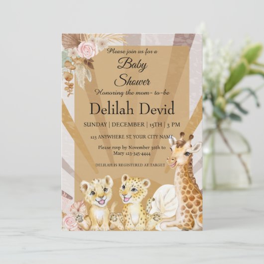 Genderneutraal Boho Dierlijk Baby shower Kaart (Staand voorkant)