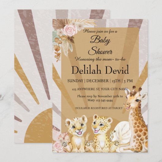 Genderneutraal Boho Dierlijk Baby shower Kaart (Voorkant / Achterkant)