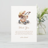 Genderneutraal Boho Floral Stroller Baby shower Bedankkaart (Staand voorkant)