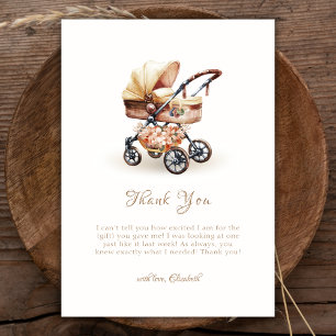 Genderneutraal Boho Floral Stroller Baby shower Bedankkaart