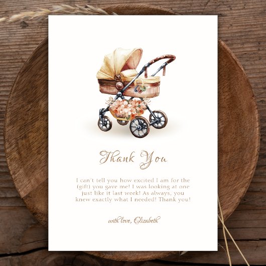Genderneutraal Boho Floral Stroller Baby shower Bedankkaart