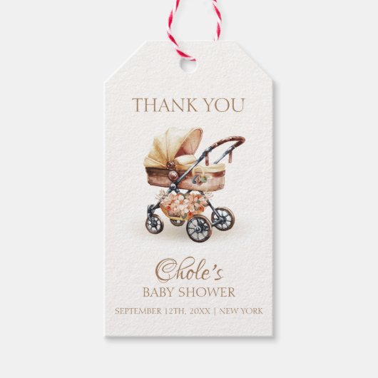 Genderneutraal Boho Floral Stroller Baby shower Cadeaulabel (Voorkant)
