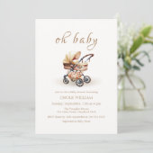 Genderneutraal Boho Floral Stroller Baby shower Kaart (Staand voorkant)