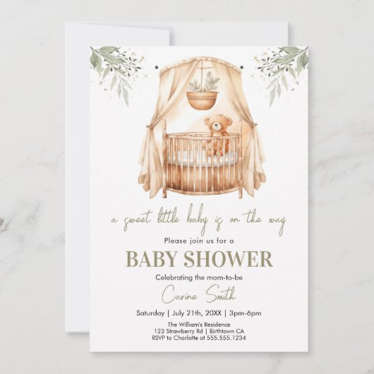 Genderneutraal Boho Greenery Baby shower Kaart (Voorkant)