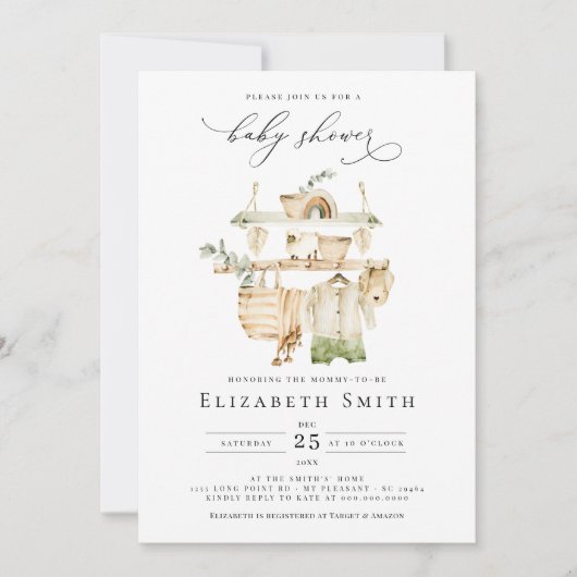 Genderneutraal Boho Greenery Rustic Baby shower Kaart (Voorkant)