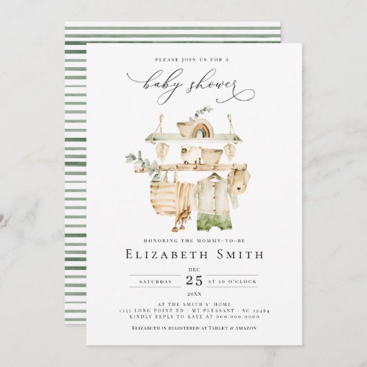Genderneutraal Boho Greenery Rustic Baby shower Kaart (Voorkant / Achterkant)