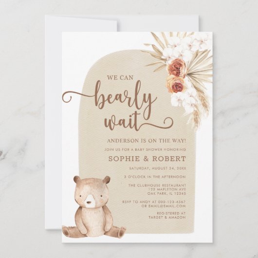 Genderneutraal Boho Teddy Bear Baby shower Kaart (Voorkant)