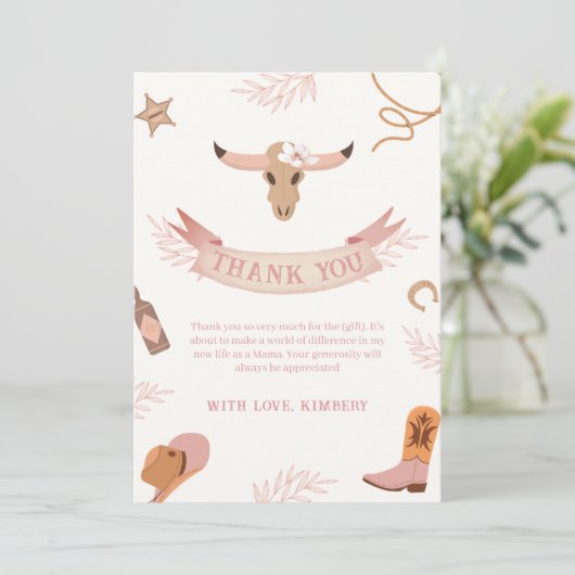Genderneutraal Boho Wild West Cowgirl Baby shower Bedankkaart (Staand voorkant)