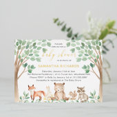 Genderneutraal bos Baby shower Gold Folie Uitnodiging (Staand Voorkant)