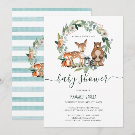 Genderneutraal bos Baby shower Kaart (Voorkant / Achterkant)