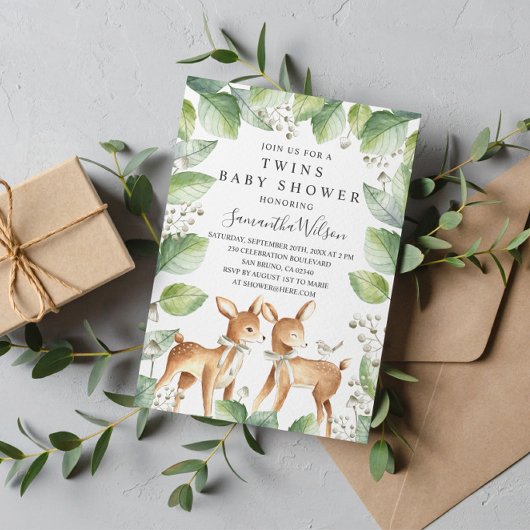 Genderneutraal bos Deer Twins Baby shower Kaart